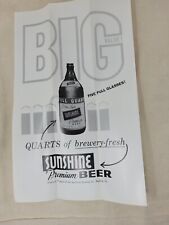 Vintage Sunshine Premium Beer Extra Light Poster Advertisement original reading  picture