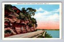 Burlington IA-Iowa, Mississippi River Scenic Hwy, Antique Vintage Postcard picture