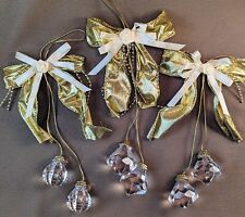 Set/3 R.O.C Crystal Bow Floral Christmas Ornaments Gold Cream Taiwan VTG HTF picture