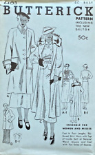 RARE 1930s BUTTERICK 6403 BUST 40 COAT JACKET BLOUSE SKIRT UC/FF picture