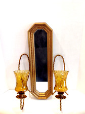 Vintage Hollywood Regency Twisted Rope Metal Wall Scones with Mirror & Votives picture