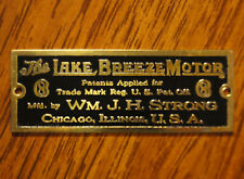 The Lake Breeze Motor - mfd by Wm J H Strong -Brass Fan Cage Badge, Reproduction picture