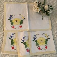 4 Vintage white yellow thin stitched floral spring placemats 12