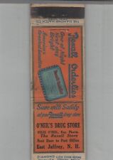 1930s Matchbook Cover Diamond Quality O'Neil's Rexall Drug Store East Jaffrey NH picture