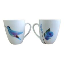 Pair Of Gibson Everyday Hummingbird Orchid  Mug Vintage Multi Color Blue picture