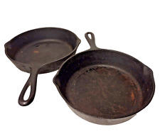 Lot Of 2 - VTG Cast Iron #5 Unmarked Lodge Skillets 3-Notch Heat Ring Unseasoned picture