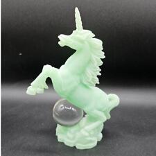 Vintage 1990s Jade Green Glass Unicorn Figurine w/ Glass Crystal Ball Whimsical picture