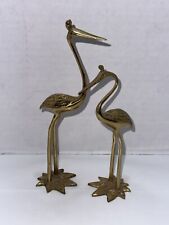 2 PC Vintage Set Pair Of Brass Storks Birds Cranes Heron Egot Figurines picture