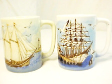2 Vtg Otagiri Clipper Ship Lighthouse Coffee Mugs Boat Ocean Nautical Sea gulls picture