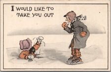 1910s ICE SKATING Comic Greetings Postcard 