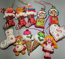 vtg Bucilla felt Christmas ornament jeweled needlecraft  toyland stockings 9pcs picture