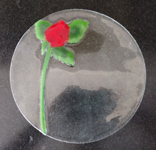 VINTAGE  SIGNED FUSED GLASS RED ROSE PLATE WEDDING VALENTINE'S DAY ANNIVERSARY picture