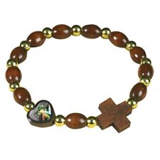 Divine Mercy Wood Decade Rosary Heart Bracelet 7