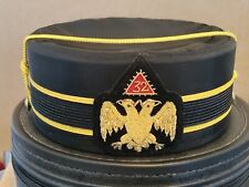 Vintage Antique Masonic 32nd Degree Scottish Rite Cap Hat Embroidered With Case picture