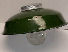 Vintage Green Porcelain Enamel Barn Light Fixture Glass Dome Gas Station 14” picture