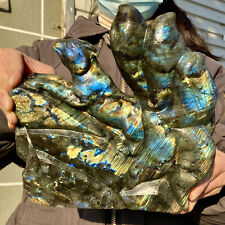 9.92LB TOPLarge Natural Labradorite Nine-tailed Fox Hand Carved Quartz Crystal picture