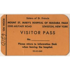 Pre-1965 Niagara Falls NY Mount St. Mary's Hospital Visitor Pass Vtg. 60s Card picture