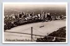 c1951 RPPC Aerial View Ambassador Bridge & Downtown Detroit Michigan MI Postcard picture