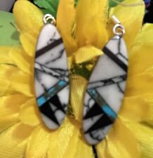 Navajo Sterling White Buffalo And Onyx Earrings #984 SIGNED picture