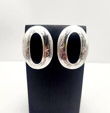 Vintage Onyx Modernist MCM Sterling Silver Post Etched Earrings - 9.5g picture