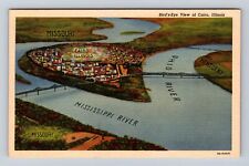 Cairo IL-Illinois, Aerial Of Town Area, Antique, Vintage Souvenir Postcard picture