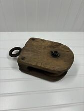 Antique Large Heavy Wooden Block & Tackle Barn Pulley Wood Wheel ~ Works picture