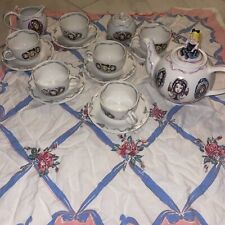 17pc  TEA SET PAUL CARDEW/VICTORIAN DOLLS Porcelain Cups Saucers Teapot Creamer picture
