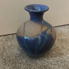 Vintage Studio Pottery Art Vase Multicolor Glaze Green, Purple and Blue Signed picture