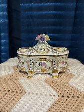 RARE Beautiful Antique 10” Large Fine Porcelain Potpourri Box w/Roses. picture