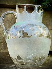 Stunning Antique 1940s Gilded Gold Hand Blown Hand Painted Glass Pitcher picture