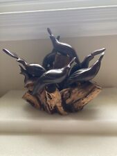7 Hand Carved Wooden Quail on driftwood perch. picture