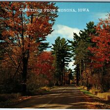 c1960s Monona, IA Iowa Greetings Road Vacationland Scene Autumn Trees PC A236 picture
