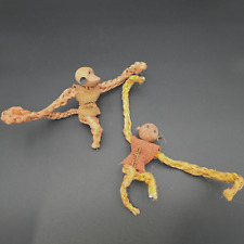 Vintage Mid Century Rope Monkey Teak Leather Burlap 1960s Pair picture