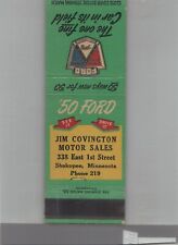 Matchbook Cover - 1950 Ford Dealer Jim Covington Motor Sales Shakopee, MN picture