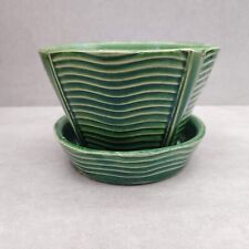 Vintage McCoy Pottery Green Wavy Lines Ridges 3.25