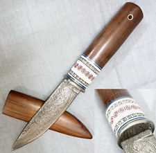 Yakut knife, Custom Made Damascus steel convex edge yakut knife engraved handle picture
