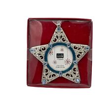Michaels Blue Bejeweled Christmas Ornament Photo Picture Frame Silver Star picture