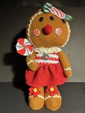 Standing Stuffed Gingerbread Girl With Peppermint Candy Theme 16” Tall Red White picture