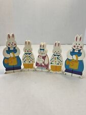 Vintage WOODEN PAINTED EASTER BUNNY FAMILY DECOR My 2 Dads And Kids Set Of 5 picture