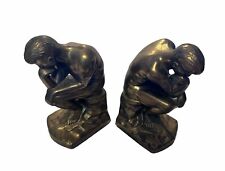 Vintage Stamped c1928 The Thinker Rodin Brass Finish Metal Brass Bookends picture