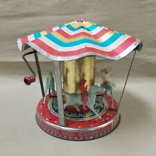 Vintage Mattel Tin Carousel Music Box with 2 Figures Home Decor Non-working picture