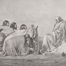 1860s Religious Art Etching ~ Joseph's Coat brought to his Father.~Antique Print picture