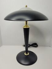 Vtg Postmodern UFO Flying Saucer Touch Table Lamp Tapered Base Black Gold Glass picture