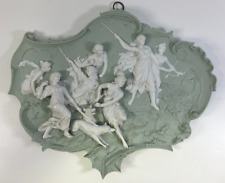 Antique Volkstedt Germany Sage Green Jasperware Plaque Diana the Huntress picture