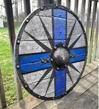 Viking Blue Wooden Designer Round larp Shield Round Blue Cross With Boss Shield picture