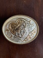 Montana Silversmiths Heart Flower Leaf Two Tone 3” Belt Buckle Rope Border picture