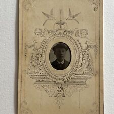 Antique Tintype Photograph Dapper Boy Hat Great Cherub & Dove Paper Frame picture