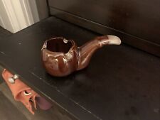 Vintage Pipe Shaped Brown Drip Ceramic Ashtray Retro Pottery Glaze Tobacciana picture
