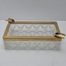 Vintage Ornate French Empire Cut Crystal Brass Cigarette Ashtray  picture