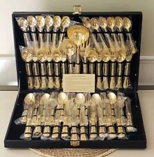 WM. Rodgers & Son Gold Plated Flatware Set, 51 PC Set New picture